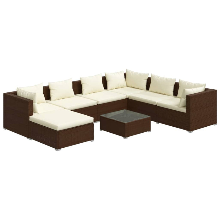 8-tlg. Garten-Lounge-Set mit Kissen Poly Rattan Braun