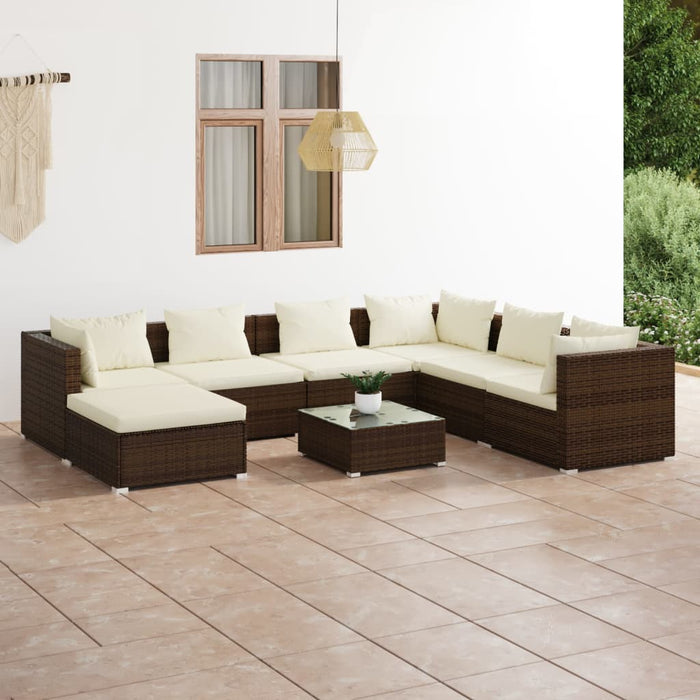 8-tlg. Garten-Lounge-Set mit Kissen Poly Rattan Braun