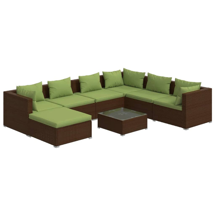 8-tlg. Garten-Lounge-Set mit Kissen Poly Rattan Braun