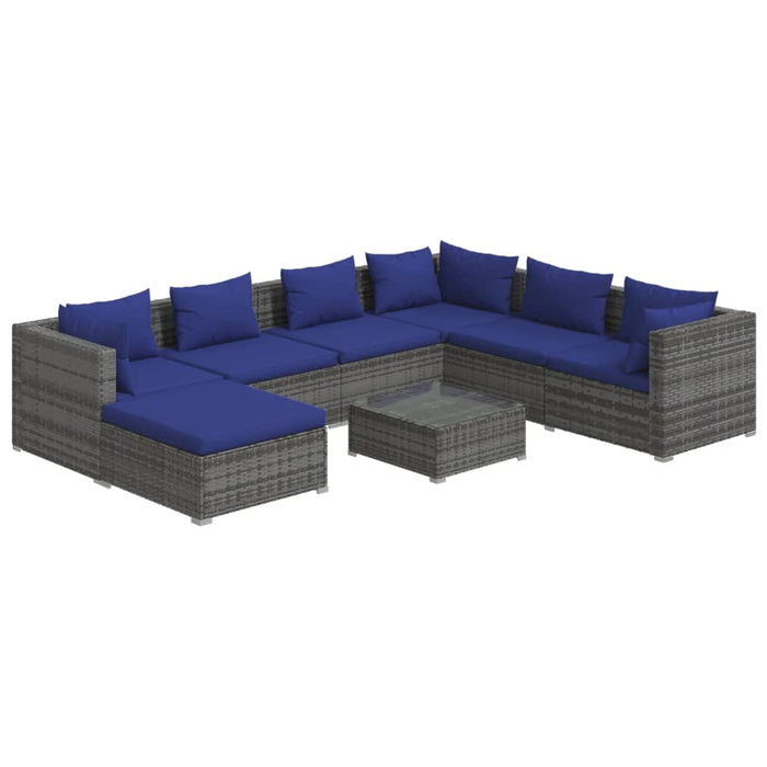 8-tlg. Garten-Lounge-Set mit Kissen Poly Rattan Grau