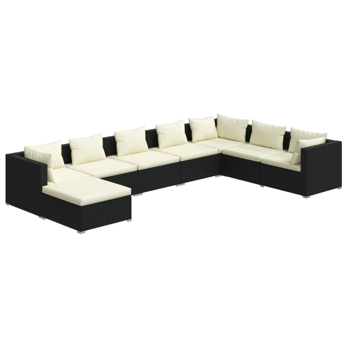 8-tlg. Garten-Lounge-Set mit Kissen Poly Rattan Schwarz