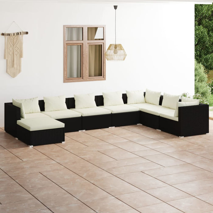 8-tlg. Garten-Lounge-Set mit Kissen Poly Rattan Schwarz