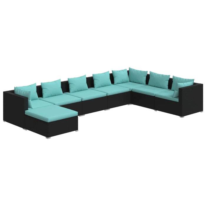8-tlg. Garten-Lounge-Set mit Kissen Poly Rattan Schwarz