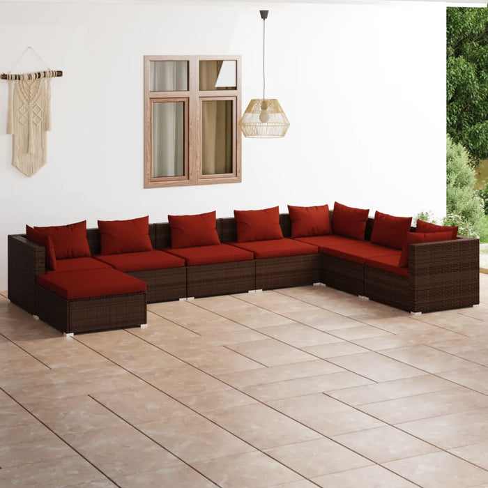 8-tlg. Garten-Lounge-Set mit Kissen Poly Rattan Braun