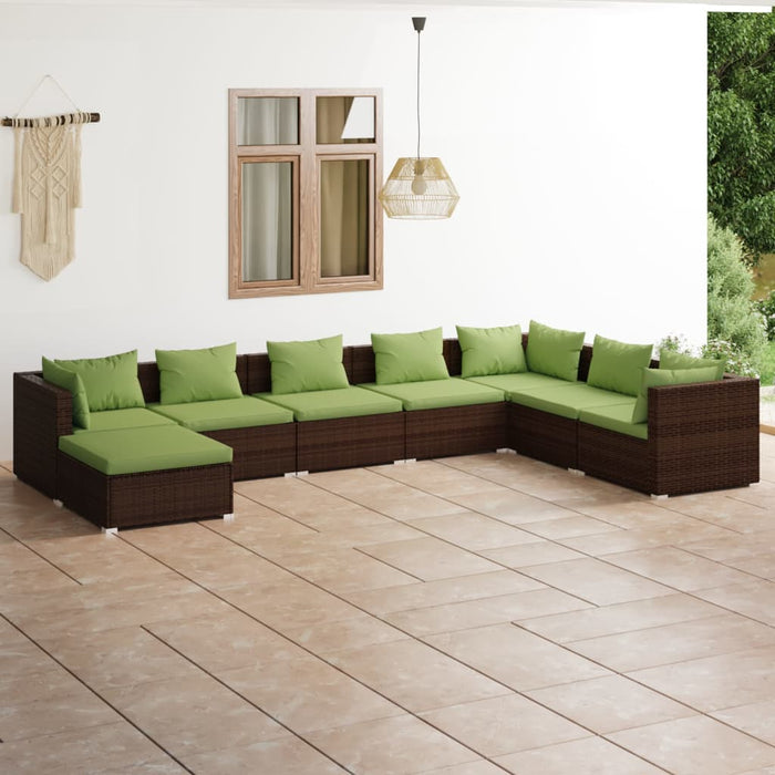 8-tlg. Garten-Lounge-Set mit Kissen Poly Rattan Braun