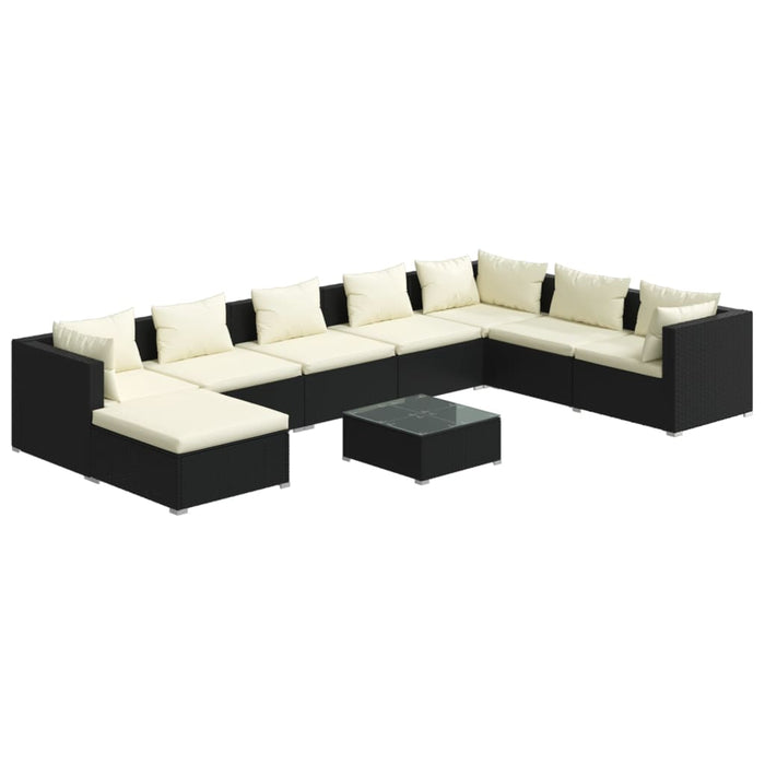9-tlg. Garten-Lounge-Set mit Kissen Poly Rattan Schwarz