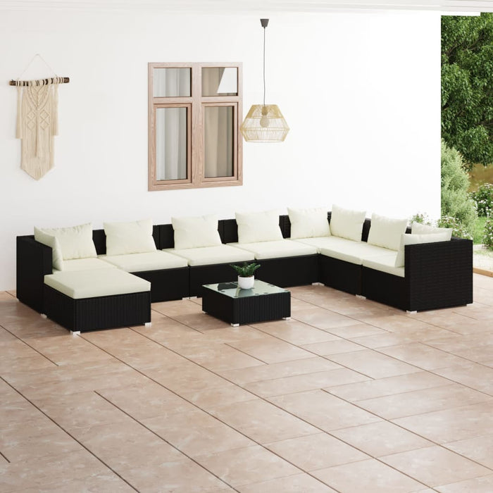 9-tlg. Garten-Lounge-Set mit Kissen Poly Rattan Schwarz