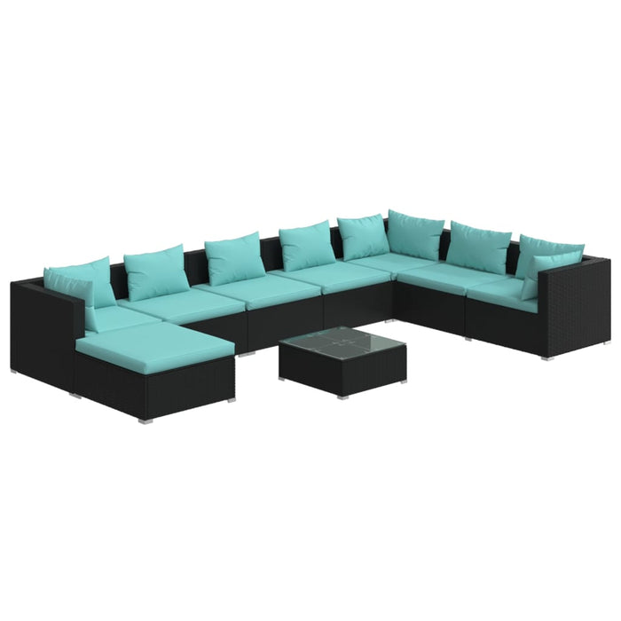 9-tlg. Garten-Lounge-Set mit Kissen Poly Rattan Schwarz