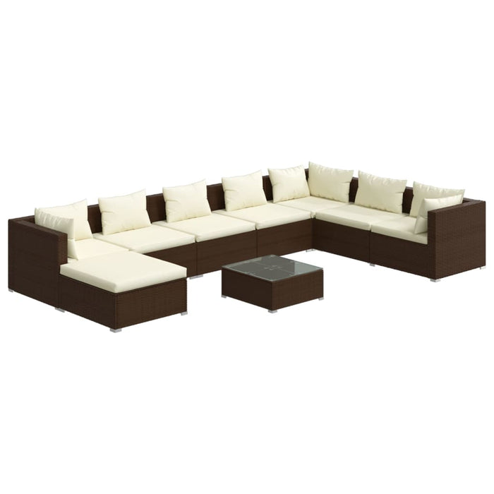 9-tlg. Garten-Lounge-Set mit Kissen Poly Rattan Braun