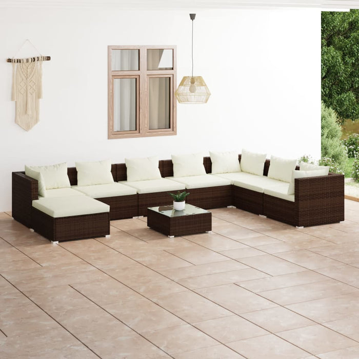 9-tlg. Garten-Lounge-Set mit Kissen Poly Rattan Braun