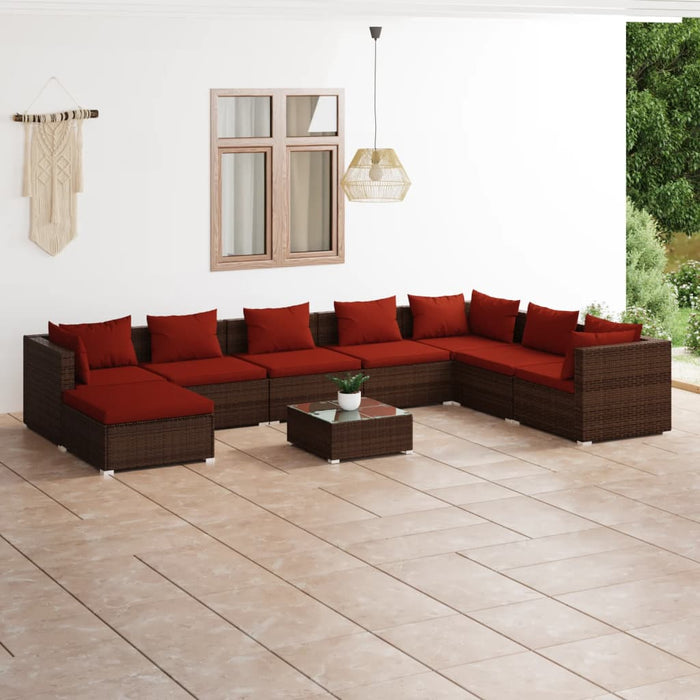 9-tlg. Garten-Lounge-Set mit Kissen Poly Rattan Braun