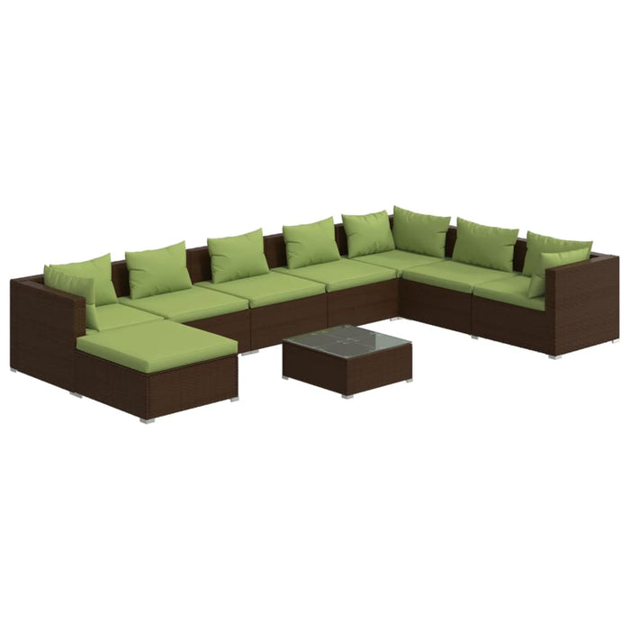 9-tlg. Garten-Lounge-Set mit Kissen Poly Rattan Braun