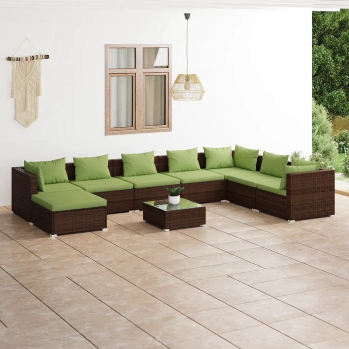 9-tlg. Garten-Lounge-Set mit Kissen Poly Rattan Braun
