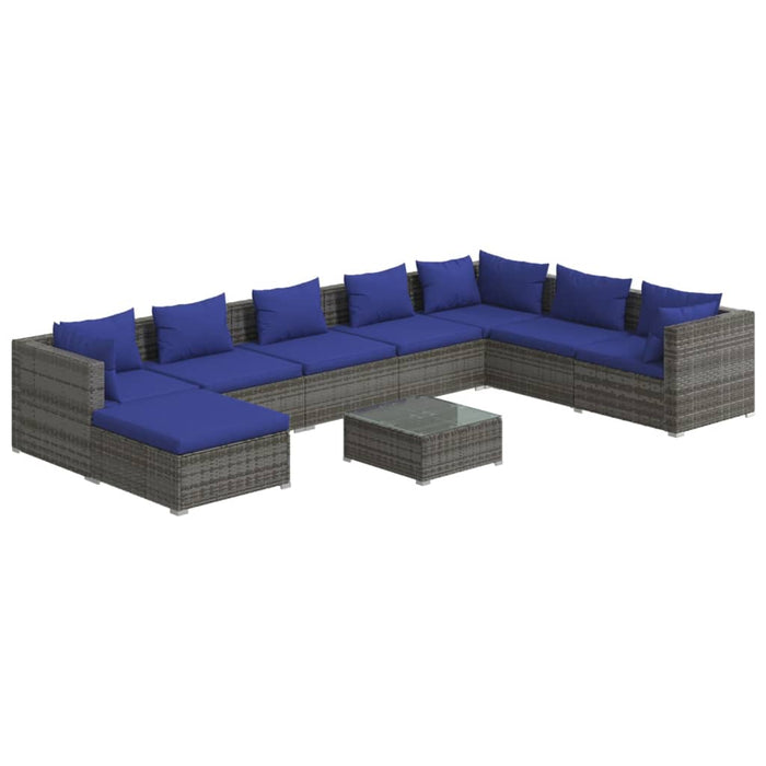 9-tlg. Garten-Lounge-Set mit Kissen Poly Rattan Grau