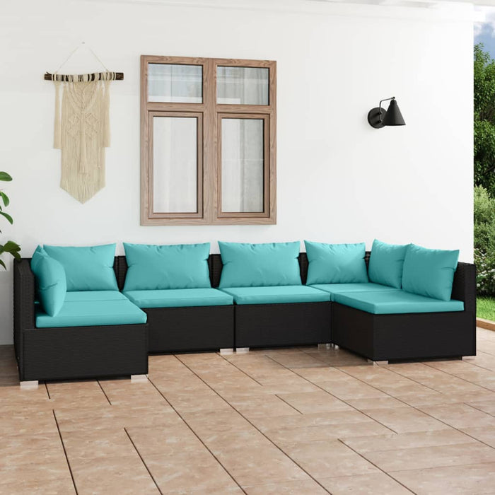 6-tlg. Garten-Lounge-Set mit Kissen Poly Rattan Schwarz