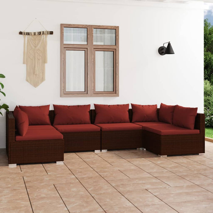 6-tlg. Garten-Lounge-Set mit Kissen Poly Rattan Braun