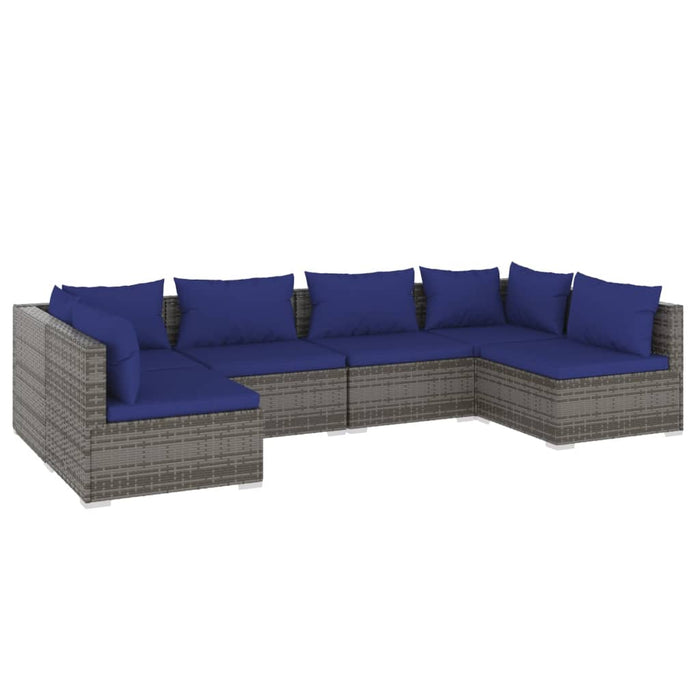 6-tlg. Garten-Lounge-Set mit Kissen Poly Rattan Grau