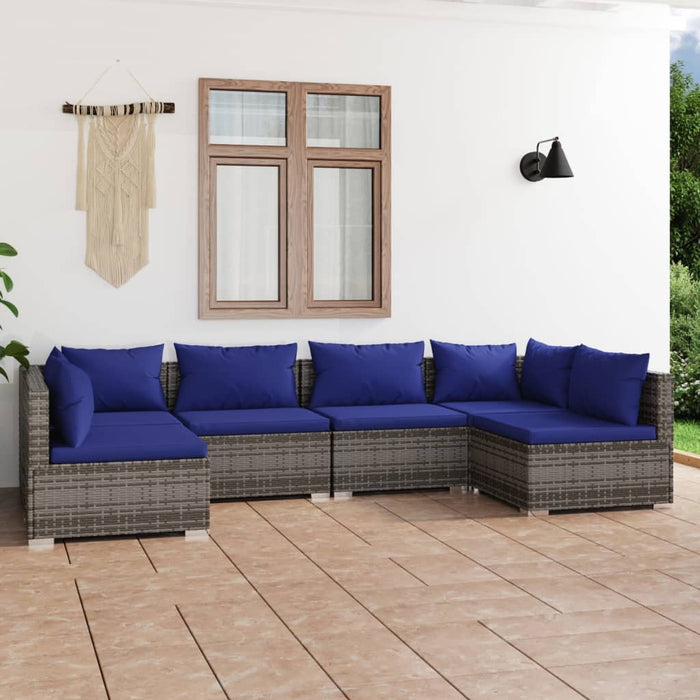 6-tlg. Garten-Lounge-Set mit Kissen Poly Rattan Grau