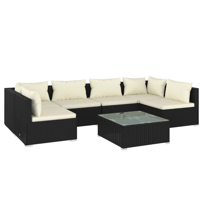 7 pcs. Garden lounge set with cushions poly rattan black