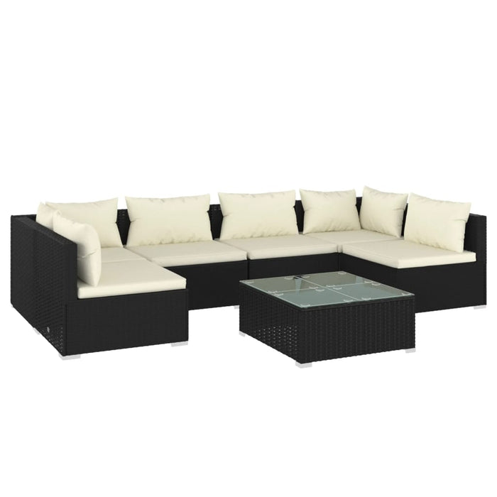 7-tlg. Garten-Lounge-Set mit Kissen Poly Rattan Schwarz