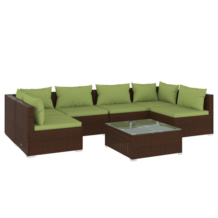 7-tlg. Garten-Lounge-Set mit Kissen Poly Rattan Braun