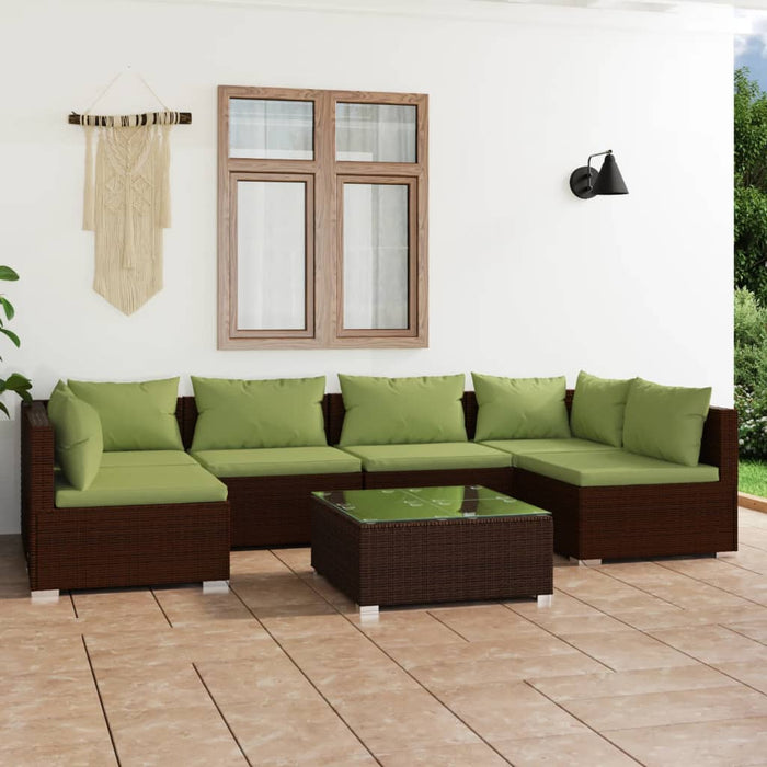 7-tlg. Garten-Lounge-Set mit Kissen Poly Rattan Braun