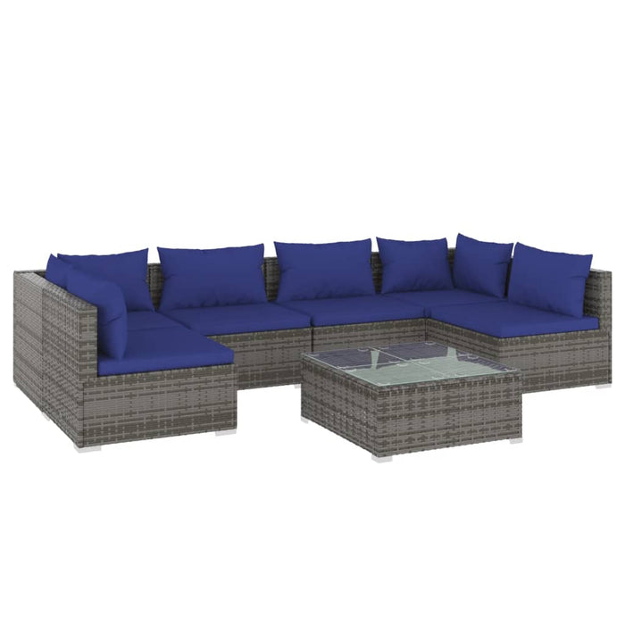 7-tlg. Garten-Lounge-Set mit Kissen Poly Rattan Grau
