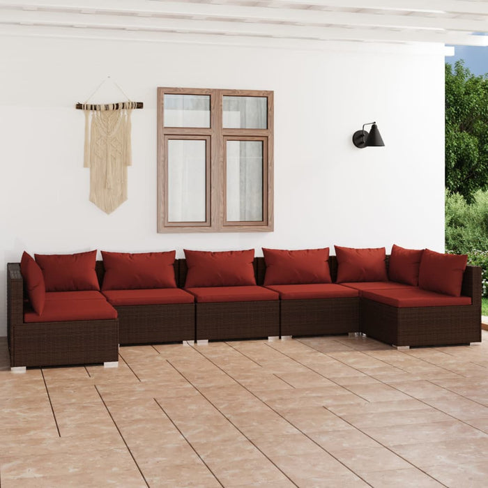 7-tlg. Garten-Lounge-Set mit Kissen Poly Rattan Braun