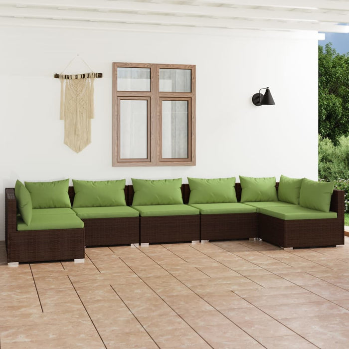 7-tlg. Garten-Lounge-Set mit Kissen Poly Rattan Braun