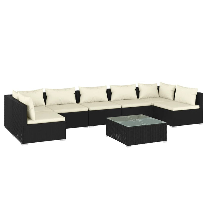 8-tlg. Garten-Lounge-Set mit Kissen Poly Rattan Schwarz