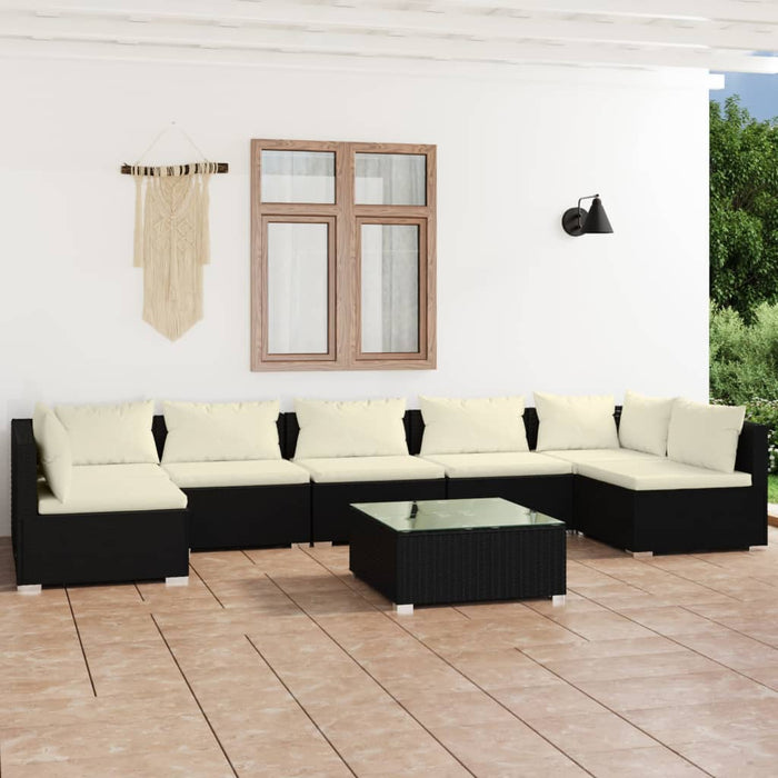 8-tlg. Garten-Lounge-Set mit Kissen Poly Rattan Schwarz