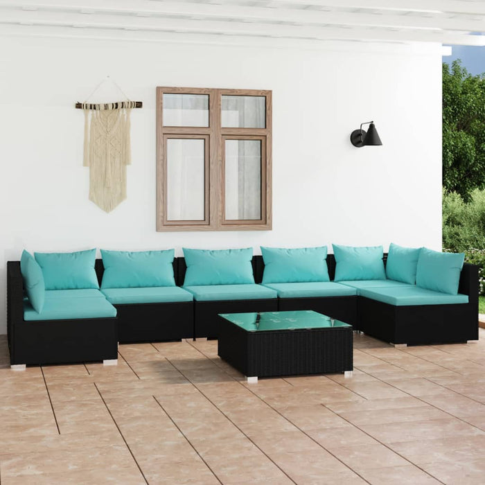 8-tlg. Garten-Lounge-Set mit Kissen Poly Rattan Schwarz