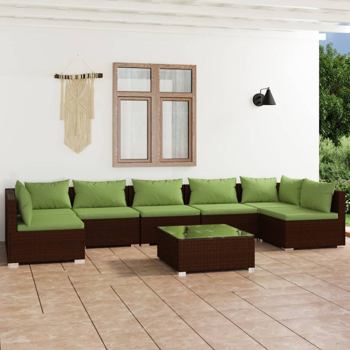 8-tlg. Garten-Lounge-Set mit Kissen Poly Rattan Braun