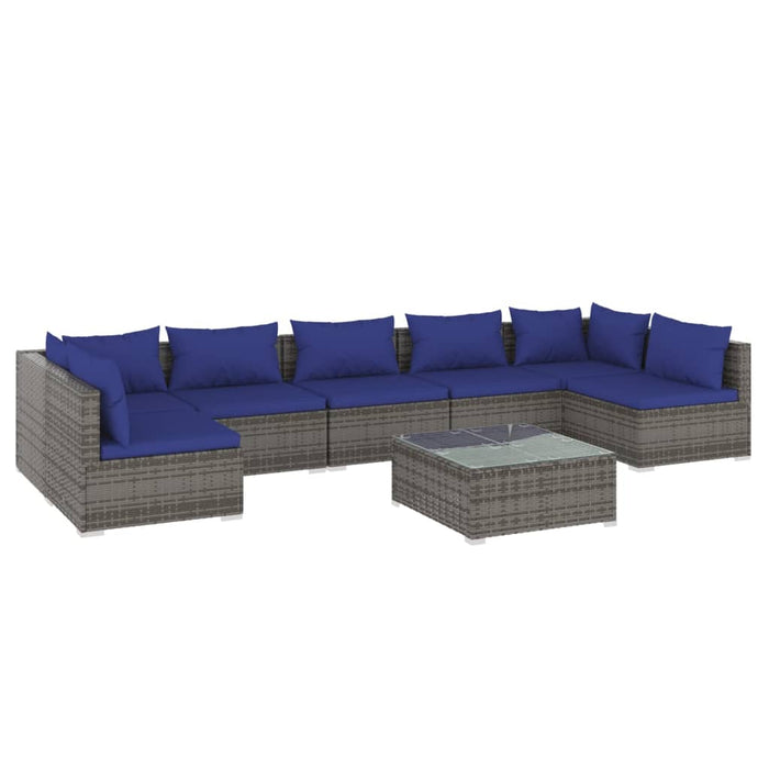 8-tlg. Garten-Lounge-Set mit Kissen Poly Rattan Grau