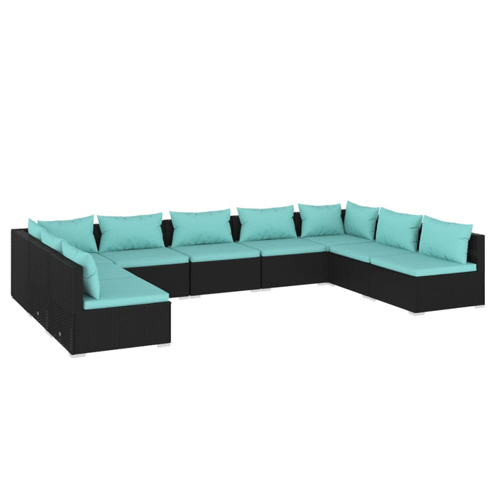 9-tlg. Garten-Lounge-Set mit Kissen Poly Rattan Schwarz