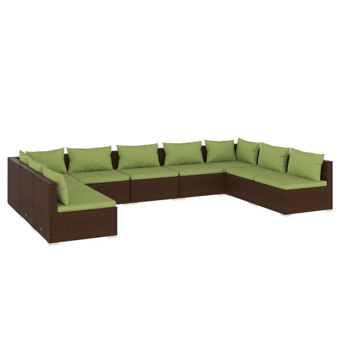 9-tlg. Garten-Lounge-Set mit Kissen Poly Rattan Braun