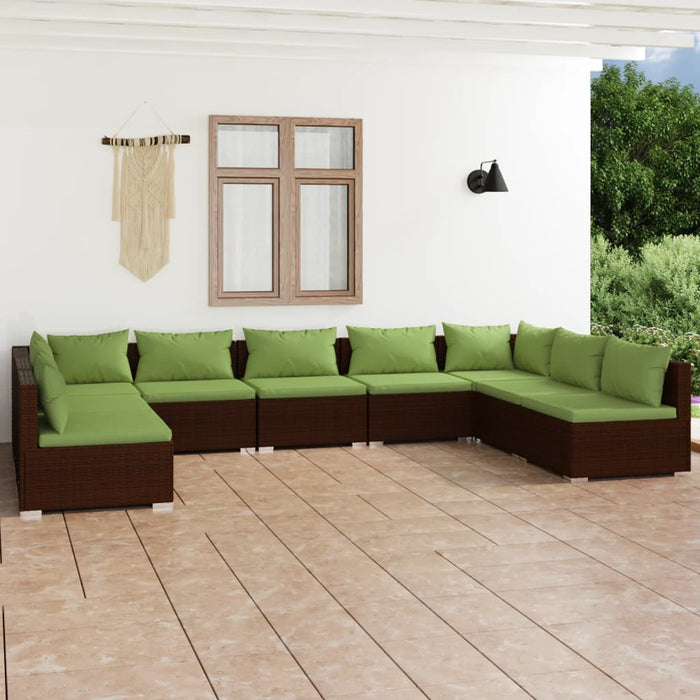 9-tlg. Garten-Lounge-Set mit Kissen Poly Rattan Braun