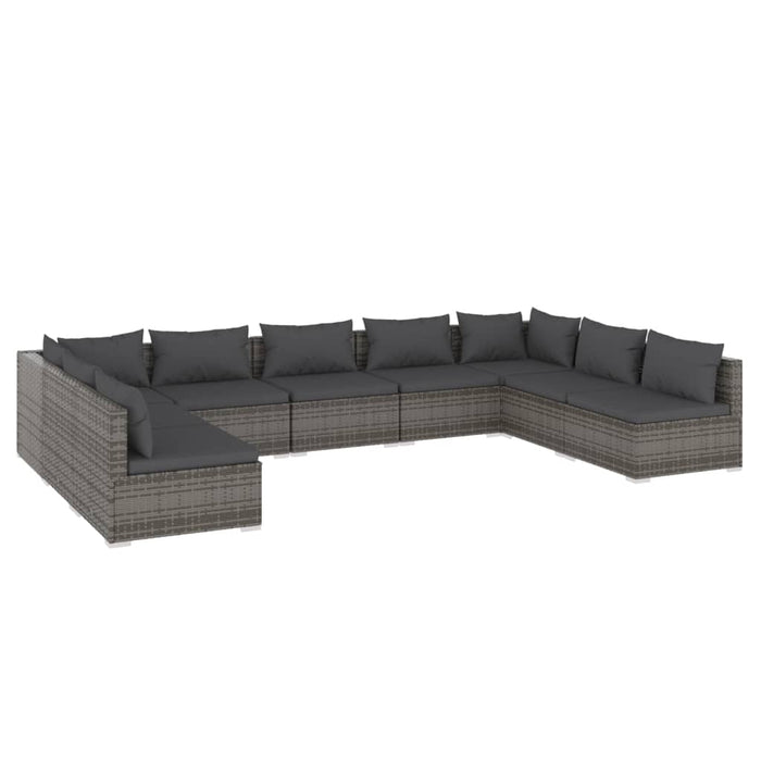 9-tlg. Garten-Lounge-Set mit Kissen Poly Rattan Grau