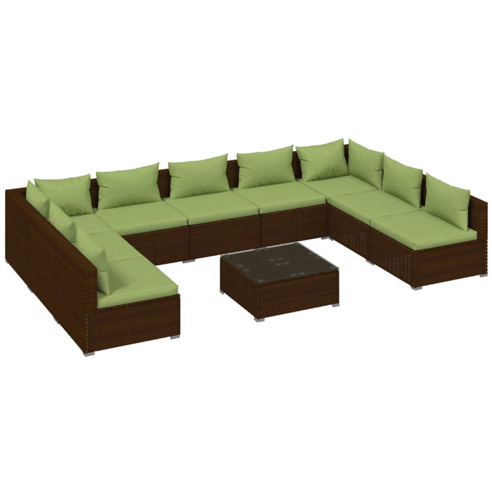 10-tlg. Garten-Lounge-Set mit Kissen Poly Rattan Braun