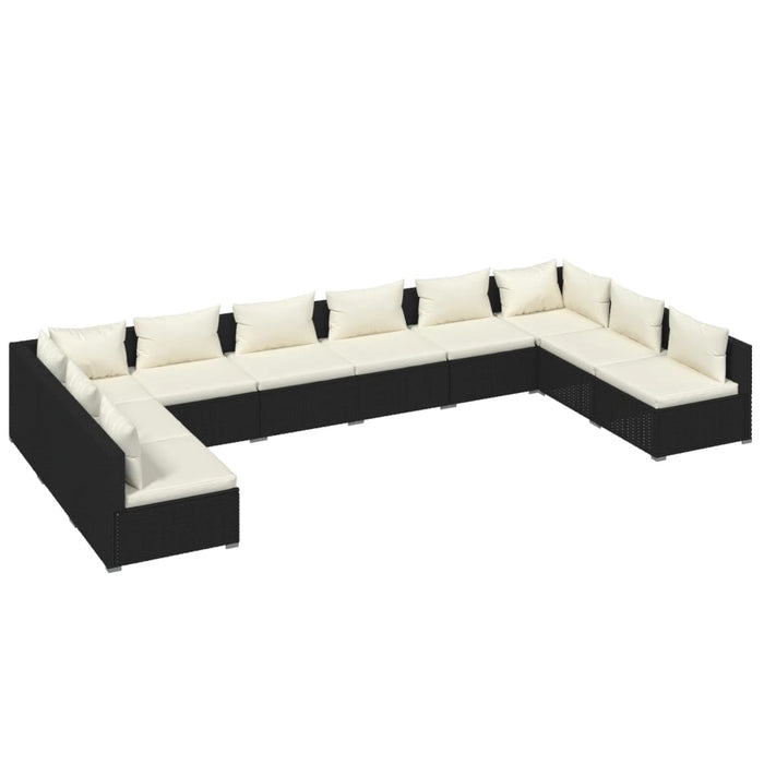 10-tlg. Garten-Lounge-Set mit Kissen Poly Rattan Schwarz