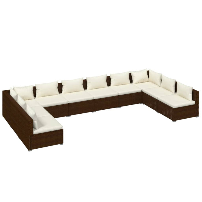 10-tlg. Garten-Lounge-Set mit Kissen Poly Rattan Braun