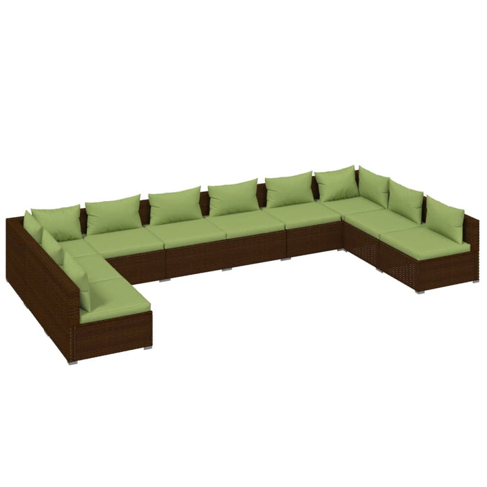 10-tlg. Garten-Lounge-Set mit Kissen Poly Rattan Braun