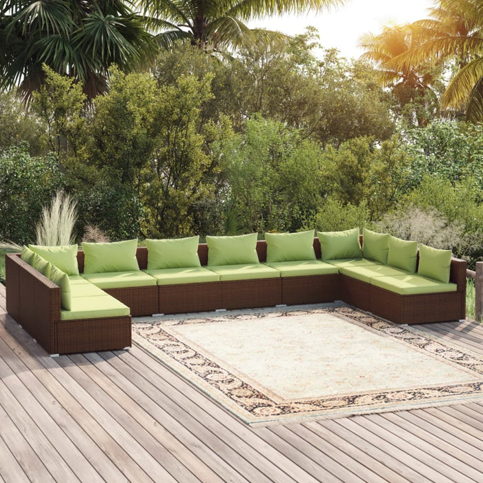 10-tlg. Garten-Lounge-Set mit Kissen Poly Rattan Braun