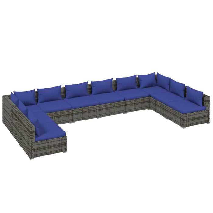 10-tlg. Garten-Lounge-Set mit Kissen Poly Rattan Grau