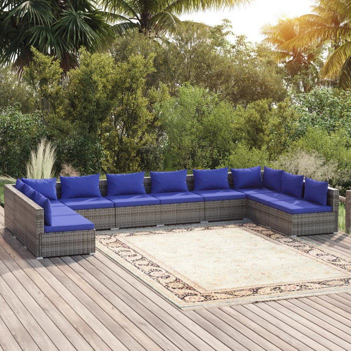 10-tlg. Garten-Lounge-Set mit Kissen Poly Rattan Grau