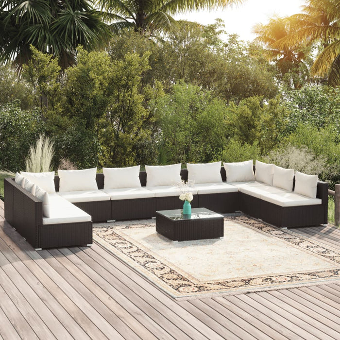 11-tlg. Garten-Lounge-Set mit Kissen Poly Rattan Schwarz