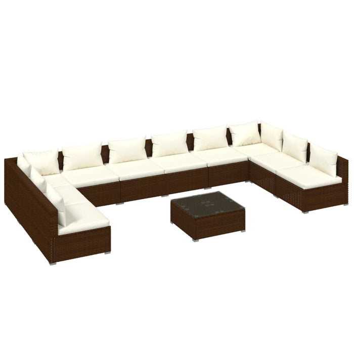 11-tlg. Garten-Lounge-Set mit Kissen Poly Rattan Braun