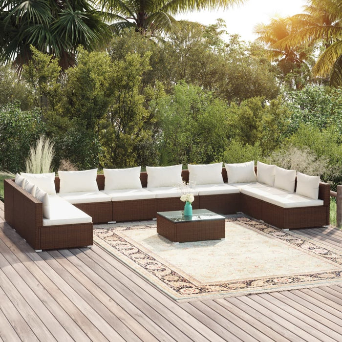 11-tlg. Garten-Lounge-Set mit Kissen Poly Rattan Braun