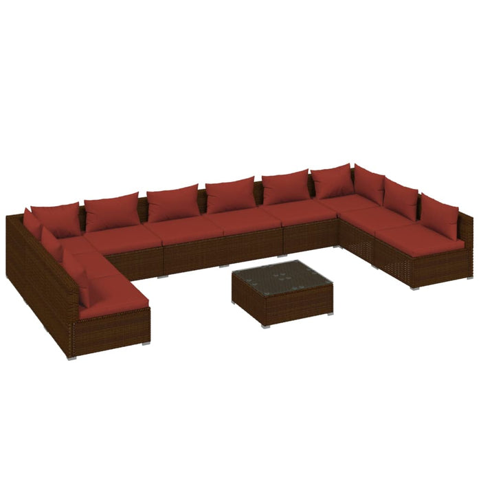 11-tlg. Garten-Lounge-Set mit Kissen Poly Rattan Braun