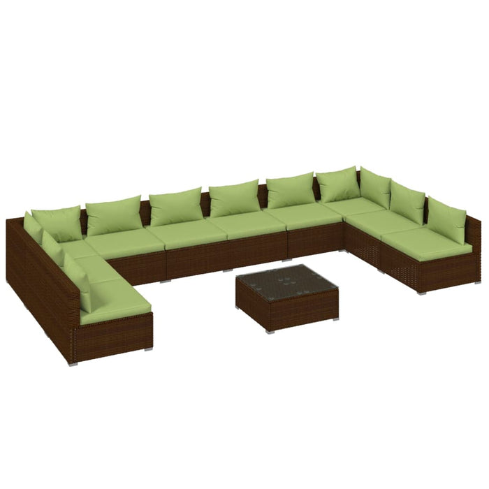 11-tlg. Garten-Lounge-Set mit Kissen Poly Rattan Braun